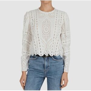 THE KOOPLES Black Lace Long-Sleeve Blouse Size 0 Scallop Hem Fitted Top